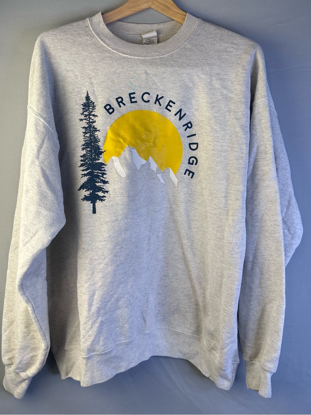 Hanes Light Gray Breckenridge Crewneck with Yellow Sun & Navy Tree Graphic